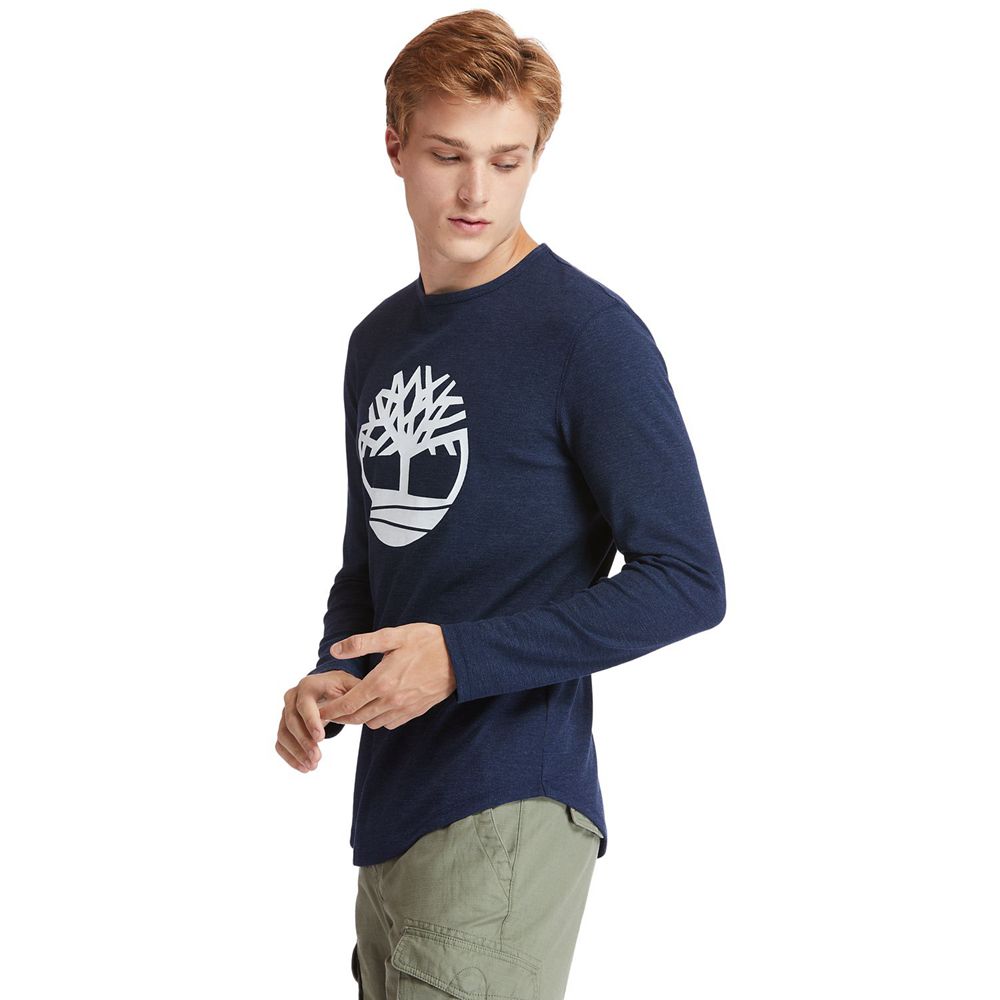 Camisetas Timberland Hombre Dyer River Slim-Fit Tree-Logo Azul Marino - Chile MBR-187023